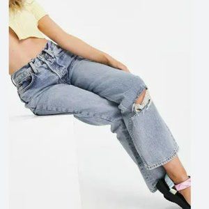 Topshop Dad Ripped Jeans Size 28 Hidden Button Fly